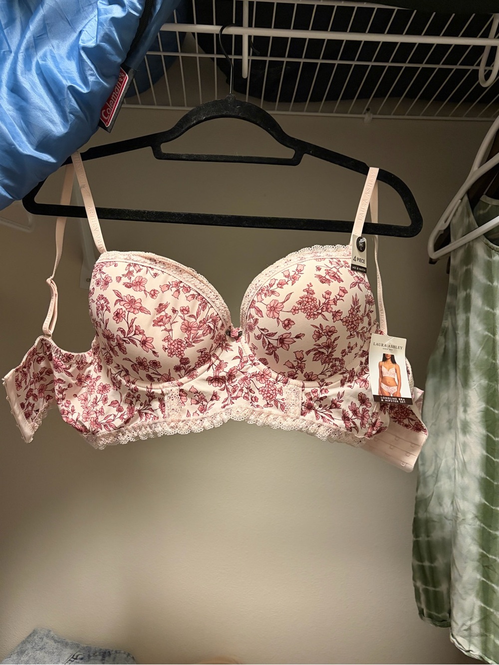 Laura Ashley Cream Bra with Pink Floral Print and Lace Trim
